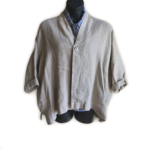 Eskandar 0 O/S Natural Ecru Organic Boho Voluminous Linen Jacket Coat Blazer